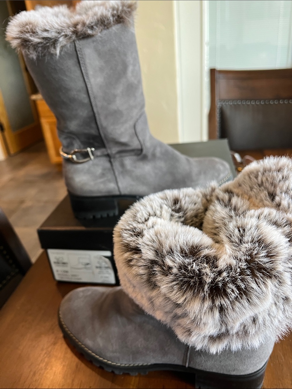 Talbots Gray Suede Winter Boots with Faux Fur Trim